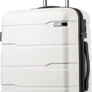 Coolife Luggage Expandable(only 28") Suitcase PC+ABS Spinner Built-In TSA lock 20in 24in 28in Carry on (white, S(20in_carry on))