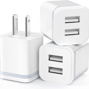 USB Wall Charger, LUOATIP 3-Pack 2.1A/5V Dual Port USB Cube Power Adapter Charger Plug Block Charging Box Brick for iPhone 13 12 11 Pro Max SE XS XR X 8 7 6 6S Plus, Samsung, LG, Moto, Android Phones