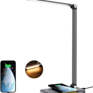 AFROG 8-in-1 4th Gen Multifunctional LED Desk Lamp with 10W Fast Wireless Charger,USB Charging Port,1200Lux Super Bright,5 Lighting Mode,7 Brightness，40 Min Timer,Night Light Function,5000K