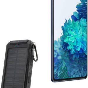 BoxWave Power Bank Compatible with Samsung Galaxy S20 FE - Solar Rejuva PowerPack (10000mAh), Solar Powered Backup Power Bank 10000mAh - Jet Black