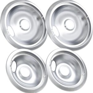 316048413 and 316048414 Stove Burner Drip Pans for Electric Stove Top - Perfectly Fit Frigidaire Kenmore Electric Range -Thickening to Prevent Bending and Rust - Include 2 x 6 in, 2 x 8 in