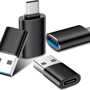 Temdan USB to USB C Adapter 4 Pack,【2*Type C Female to A Male Charger Converter】&【2*USB C Male to USB Female】 for Apple Watch Ultra 8 9,iPhone 15 Pro Max 14 13 12,AirPods,OTG Adapt USB to USB C-Black