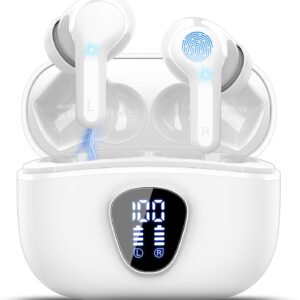Wireless Earbuds Bluetooth 5.3 Headphones, 40H Playback HiFi Stereo Ear Buds with LED Display, Noise Cancelling Earbuds, IP7 Waterproof in-Ear Earphone for iOS Andriod Sport/Workout/Running/White