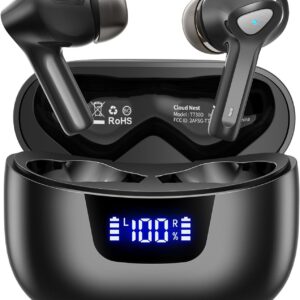Wireless Earbuds Bluetooth V5.3 Headphones 50H Playback Deep Bass Stereo Ear Buds with LED Power Display Charging Case IPX7 Waterproof Earphones with Mic Headset for Laptop Pad Android/iOS Phones