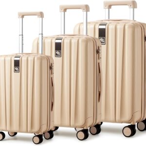 Hanke Luggage Sets 3 piece Carry On Luggage with Wheels PC Hard Shell Suitcases Lightweight Checked Tsa Luggage Large Travel Suitcase Woman Men 20/24/29 Inch(Cuba Sand)