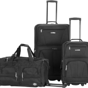 Rockland Vara Softside 3-Piece Upright Luggage Set,Expandable, Black, (20/22/28)