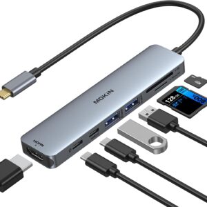 USB C Hub HDMI Adapter for MacBook Pro/Air, MOKiN 7 in 1 USB C Dongle with HDMI, SD/TF Card Reader, USB C Data Port,100W PD, and 2 USB 3.0 Compatible for MacBook Pro/Air, Dell XPS, Lenovo Thinkpad.
