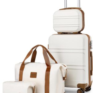 Kono Luggage Set 4 Piece Carry On Hardside Luggage with TSA Lock Spinner Wheels Carry On Suitcase Cream White