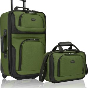 U.S. Traveler Rio Lightweight Carry-On Suitcase 20" Softside Expandable Design, Durable, Business and Travel, Green, Set