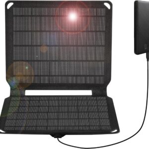 FlexSolar 10W Portable Solar Chargers 5V USB Small Power Emergency ETFE Panels Foldable IP67 Waterproof Camping Hiking Backpacking for Phones Fans Flashlight Watches Small Power Banks Battery Packs