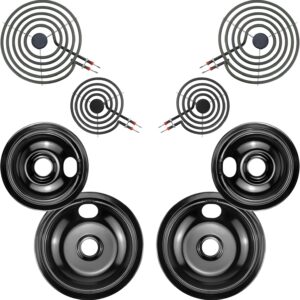 Black Burner Drip Pan Bowls 5304430149(6")5304430150(8") and Electric Stove Burners MP15YA(6") MP21YA(8") Compatible for Frigi-daire Ken-more Cro-sley Tap-pan etc Stove by MIFLUS
