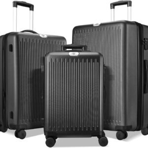 3 Piece Luggage Sets Expandable, Hardshell Travel Suitcase with Double Spinner Wheels and TSA Lock, (Black)