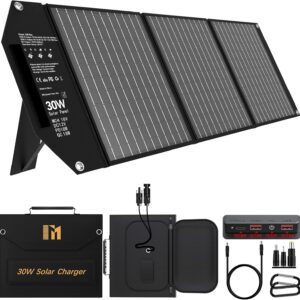 30W Portable Solar Charger, Foldable Solar Panel Charger with 18V MC4 Port, DC(12V) / 2*USB-A(QC3.0) / USB-C(PD18W) for Phone Generator Camping Travel