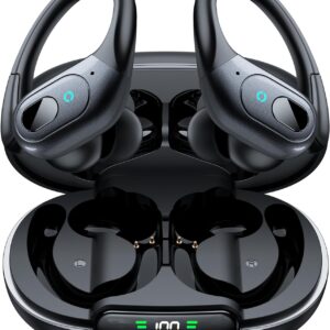 occiam Bluetooth Headphones Wireless Earbuds 90Hrs Playback Sport Ear Buds with Earhook LED Display Charging Case IPX7 Waterproof Earbud Deep Bass Running Earphones for IOS Android Cellphone,Black