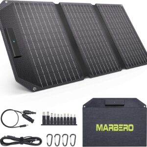 MARBERO 30W Foldable Solar Panel Portable Solar Charger with 12V QC3.0 USB, Type C, DC Output for Portable Power Station, Power Bank, Phone, Laptop, RV, Boat Trip, Camping, Power Outage