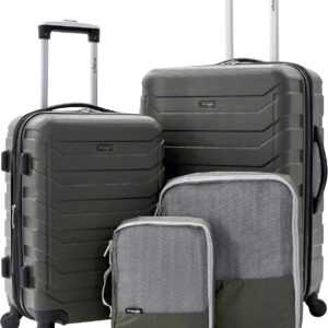 Wrangler 4 Piece Elysium Luggage and Packing Cubes Set, Olive Green